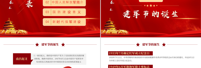 中国梦强军梦PPT红色大气风热烈庆祝八一建军节专题党课课件模板