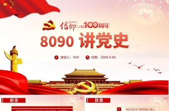 2021热烈庆祝中国共产党成立100周年PPT8090讲党史红色大气专题党课模板