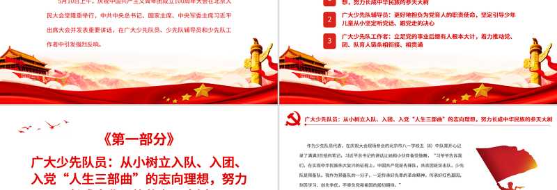 奏响入队入团入党人生三部曲PPT在庆祝中国共产主义青年团成立一百周年大会上的重要讲话学习课件