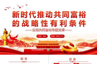 新时代推动共同富裕的战略性有利条件PPT红色党政风实现共同富裕专题党课课件