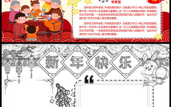 2023新年手抄报红色可爱喜庆新年传统习俗介绍小报模板下载