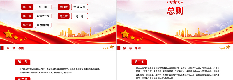 红色党建风《中华人民共和国爱国主义教育法》全文内容学习PPT课件下载