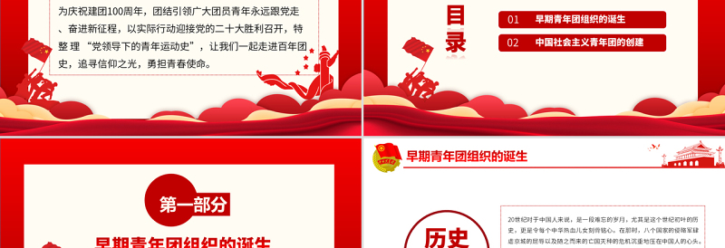 中国青年运动史PPT精美大气风五四以来党领导下的青年运动的光辉历程专题团课