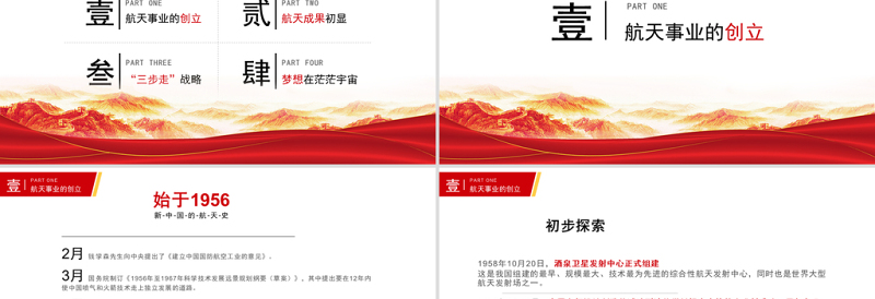 2021中国航天简史PPT建党百年中国航天事业创立及发展重要里程牌红色主题学习党课模板