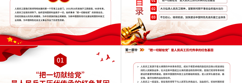 2022人民兵工精神PPT红色党建风弘扬人民兵工精神建设先进兵工体系把一切献给党专题微党课