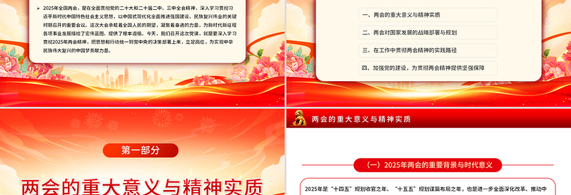 党政风2025年全国两会精神党课三会一课讲稿PPT课件