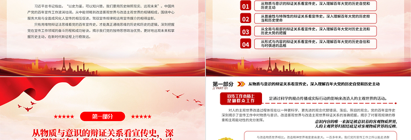 2022用唯物辩证法看党的百年宣传史PPT大气党建风党员干部学习教育专题党课党建课件