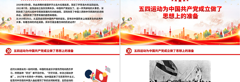 红色简洁五四运动与中国共产党的诞生PPT五四运动106周年党课