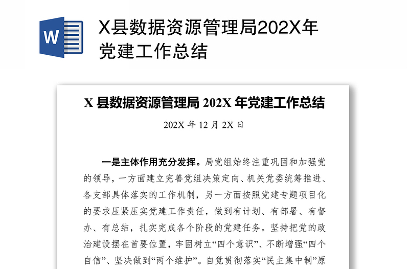 X县数据资源管理局202X年党建工作总结