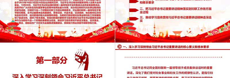 为全面推进强国建设民族复兴伟业贡献巾帼智慧和力量ppt大气精美学习宣传贯彻习近平总书记关于新时代妇女事业重要讲话精神党员党组织学习培训党课课件
