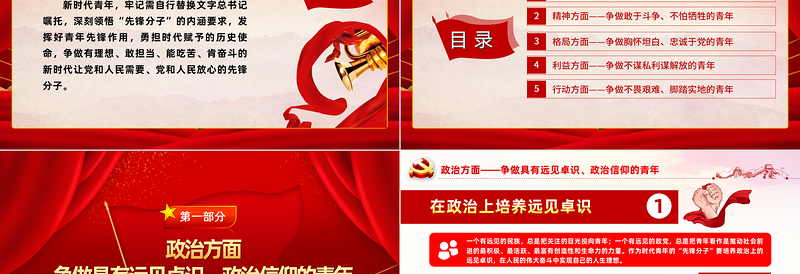 牢记嘱托争当先锋PPT大气简洁发挥好青年先锋作用勇担新时代赋予的历史使命党课