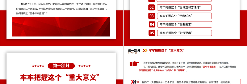 2022五个牢牢把握PPT红色简洁风如何学习贯彻党的二十大精神专题微党课课件