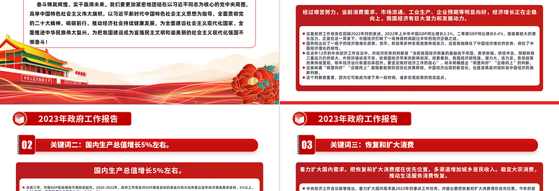 2023年政府工作报告31个关键词学习解读PPT简约党政风深入学习政府工作报告专题党课课件模板下载