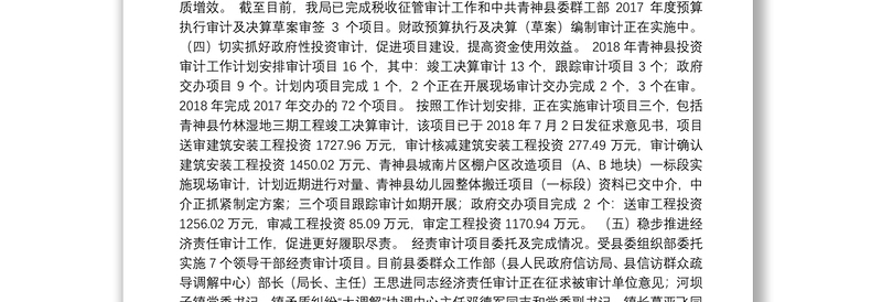 青神县审计局关于2018年半年审计工作总结