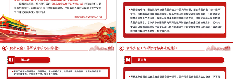 2023食品安全工作评议考核办法的通知PPT简约党建风学习解读食品安全工作评议考核办法专题课件模板