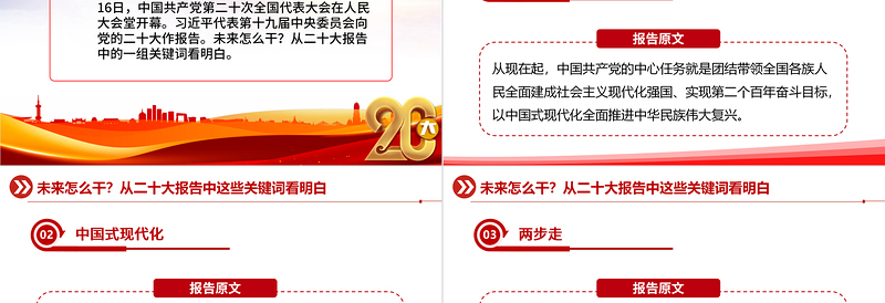 2022未来怎么干从二十大报告中这些关键词看明白PPT红色精美20大报告中的关键词学习解读微党课课件