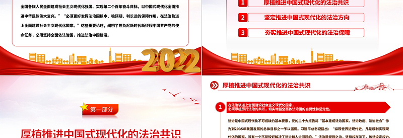 2022在法治轨道上全面建设社会主义现代化国家PPT红色精美风党员干部学习教育专题党课党建课件