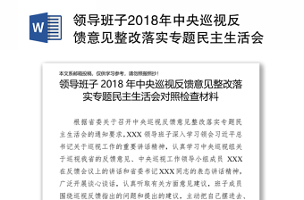 领导班子2018年中央巡视反馈意见整改落实专题民主生活会对照检查材料