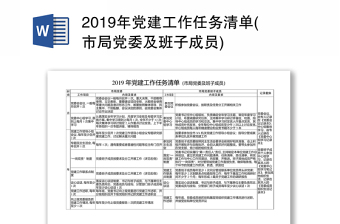 2019年党建工作任务清单(市局党委及班子成员)