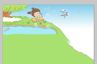 吹泡泡的小女孩 小熊献花韩国卡通背景图片