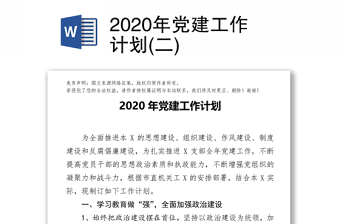 2020年党建工作计划(二)