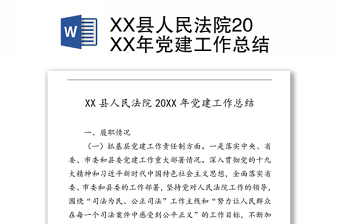 XX县人民法院20XX年党建工作总结