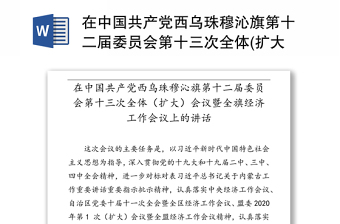 在中国共产党旗第十二届委员会第十三次全体(扩大)会议暨全旗经济工作会议上的讲话