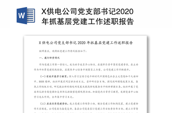 X供电公司党支部书记2020年抓基层党建工作述职报告