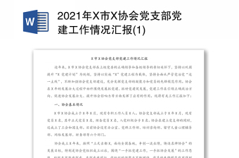 2021年X市X协会党支部党建工作情况汇报(1)