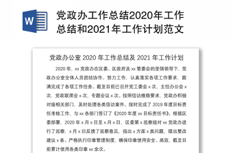 党政办工作总结2020年工作总结和2021年工作计划范文