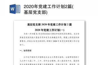 2020年党建工作计划2篇(基层党支部)