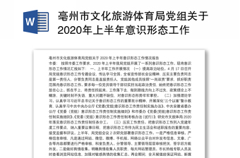亳州市文化旅游体育局党组关于2020年上半年意识形态工作情况报告