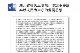 湖北省省长王晓东：坚定不移落实以人民为中心的发展思想