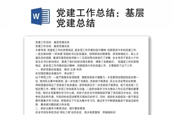 党建工作总结:基层党建总结