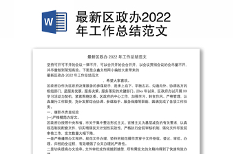 最新区政办2022年工作总结范文
