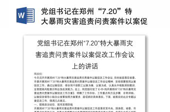 党组书记在郑州“7.20”特大暴雨灾害追责问责案件以案促改工作会议上的讲话