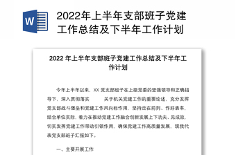 2022年上半年支部班子党建工作总结及下半年工作计划