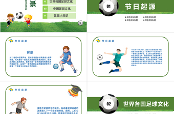 2022足球史话PPT清新卡通风足球起源赛事来历足球史话主题班会课件模板