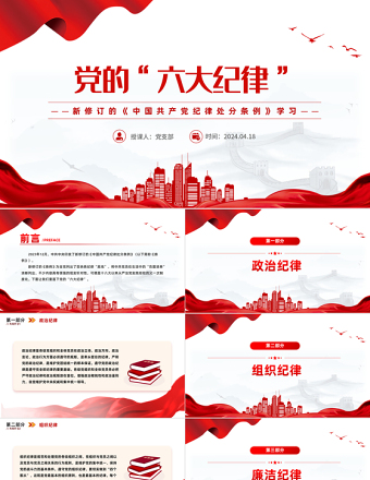 2024学习新修订的《中国共产党纪律处分条例》PPT简洁创意党的六大纪律课件