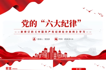 2024学习新修订的《中国共产党纪律处分条例》PPT简洁创意党的六大纪律课件