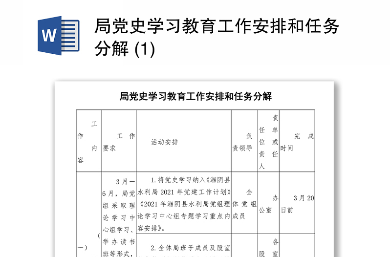 2021局党史学习教育工作安排和任务分解 (1)