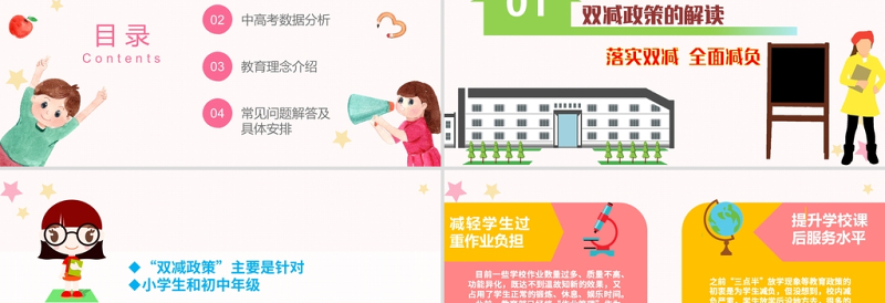 双减政策家长会说明会PPT卡通简洁政策解读教育理念介绍家校沟通会模板下载