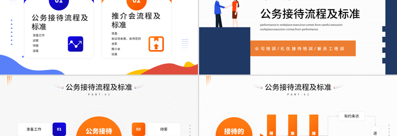 2022公司接待标准及办会流程PPT简约风公司新员工礼仪接待培训课件模板