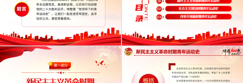 党领导的青年运动史PPT红色党建风中国共青团成立100周年弘扬五四精神挥洒热血青春专题团课