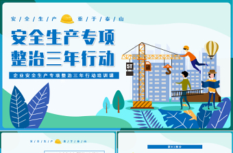 安全生产专项整治三年行动PPT卡通插画风企业安全生产培训课件模板下载