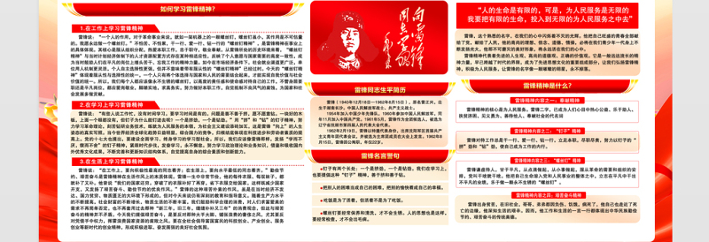 弘扬雷锋精神展板红色精美学雷锋树新风宣传栏设计模板