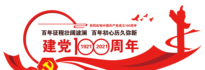 2021简约红色庆祝建党100周年七一建党节文化墙模板