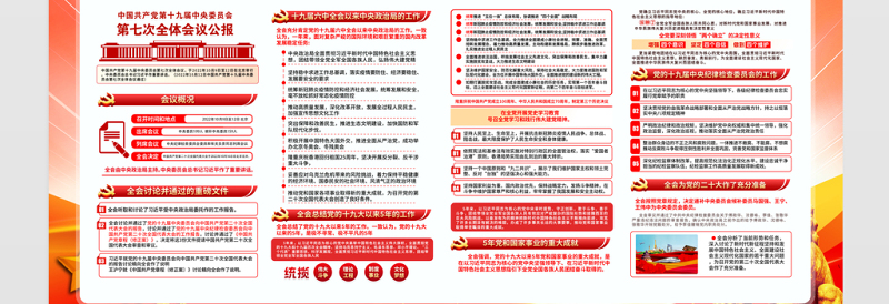2022十九届七中全会展板红色精美党的19届7中全会精神社区党建学习宣传栏设计模板