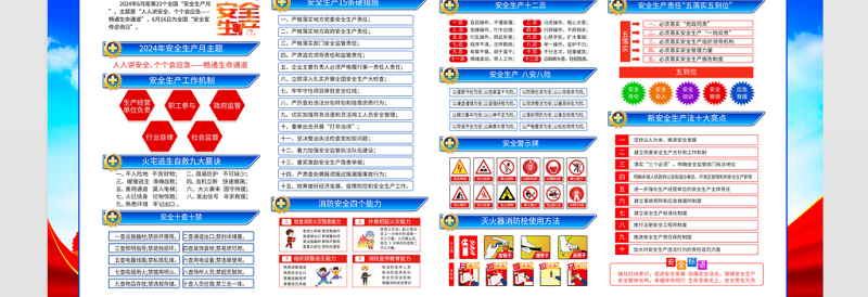 2024年安全生产月展板蓝色大气人人讲安全个个会应急畅通生命通道安全生产知识宣传栏设计