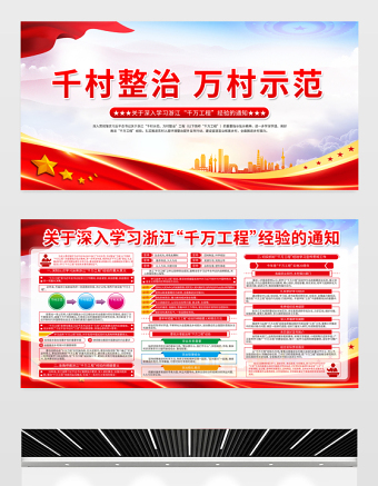 千万工程展板红色大气千村整治万村示范深入学习浙江千万工程经验宣传栏设计